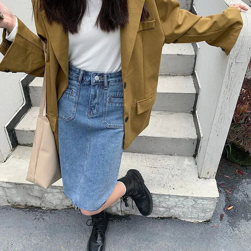 Spring Summer High Waist Denim Skirts Women Casual A-line Zipper Jeans - Blade & Thread