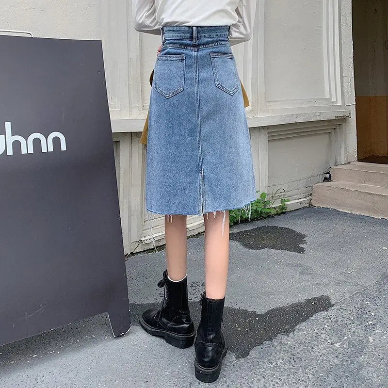 Spring Summer High Waist Denim Skirts Women Casual A-line Zipper Jeans - Blade & Thread