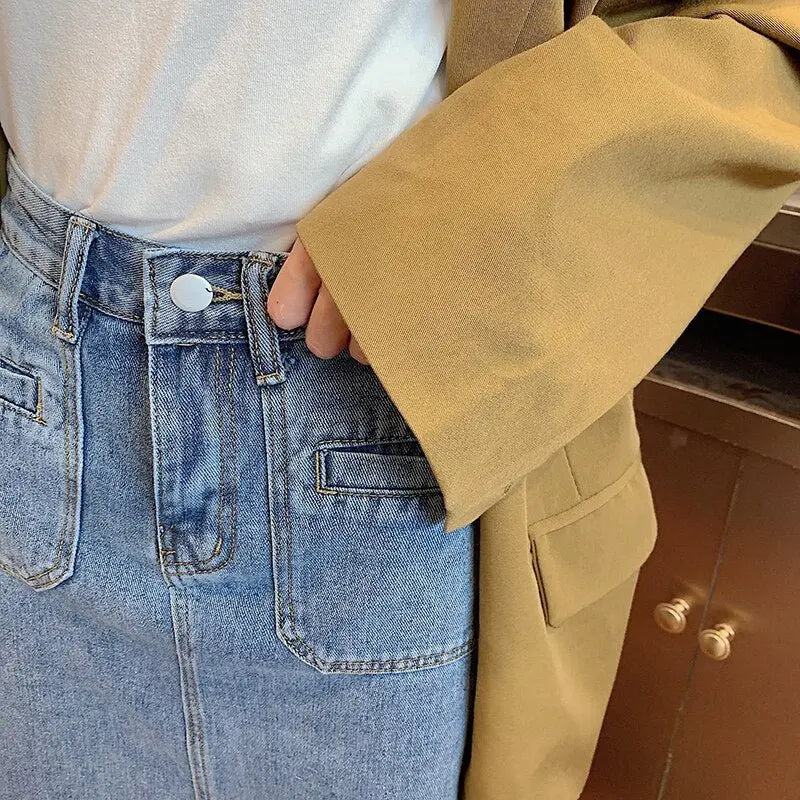 Spring Summer High Waist Denim Skirts Women Casual A-line Zipper Jeans - Blade & Thread