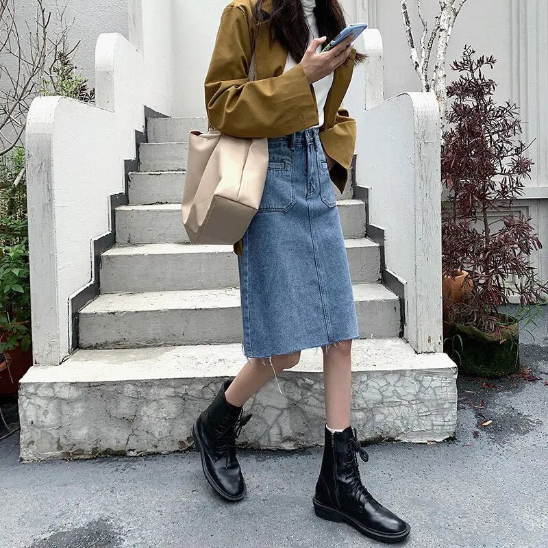 Spring Summer High Waist Denim Skirts Women Casual A-line Zipper Jeans - Blade & Thread