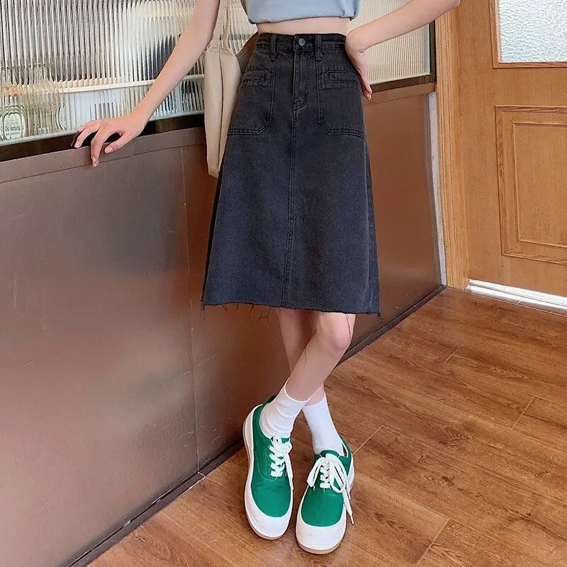 Spring Summer High Waist Denim Skirts Women Casual A-line Zipper Jeans - Blade & Thread