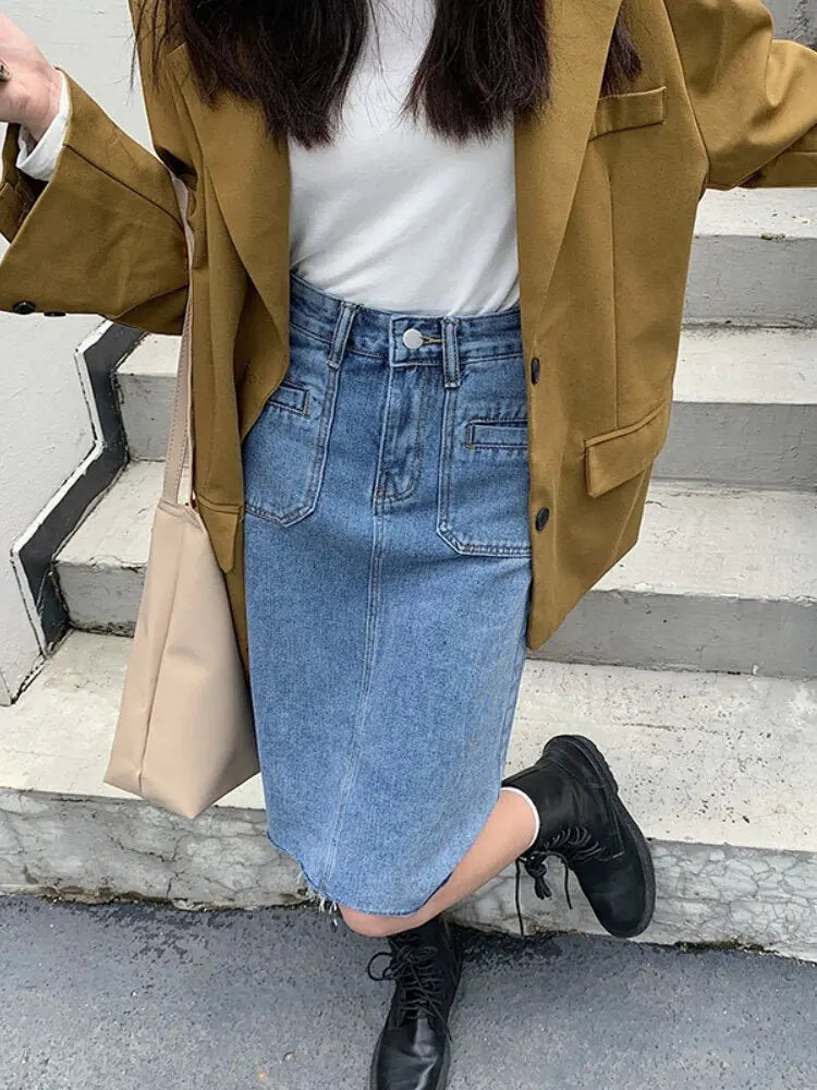 Spring Summer High Waist Denim Skirts Women Casual A-line Zipper Jeans - Blade & Thread