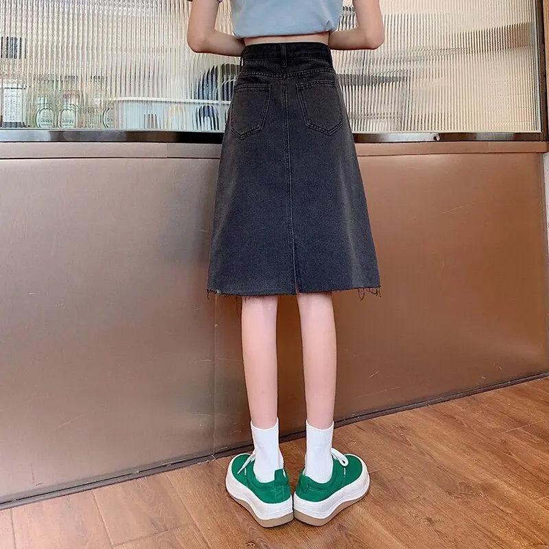 Spring Summer High Waist Denim Skirts Women Casual A-line Zipper Jeans - Blade & Thread
