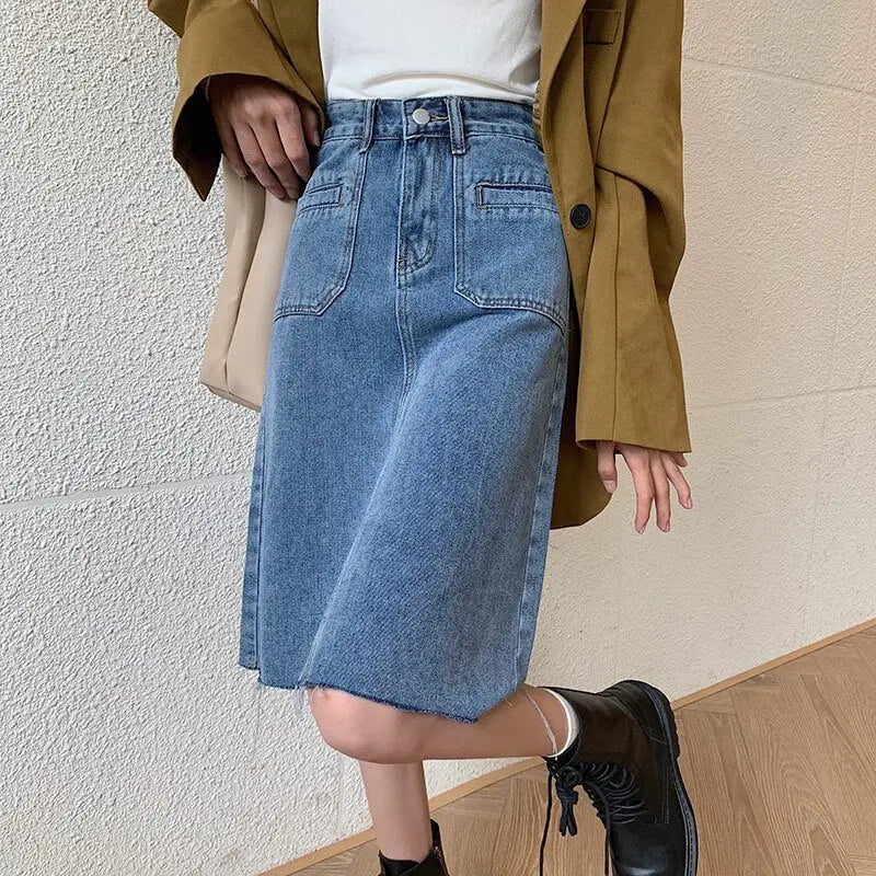 Spring Summer High Waist Denim Skirts Women Casual A-line Zipper Jeans - Blade & Thread