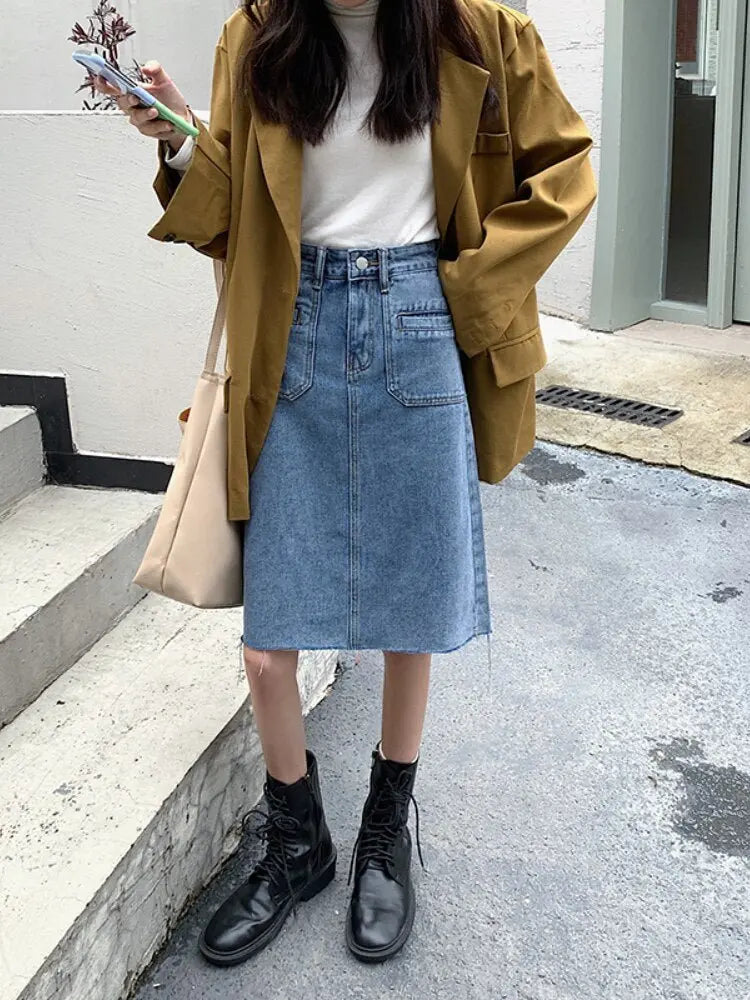 Spring Summer High Waist Denim Skirts Women Casual A-line Zipper Jeans nowadaysfashion