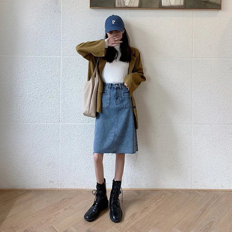 Spring Summer High Waist Denim Skirts Women Casual A-line Zipper Jeans - Blade & Thread
