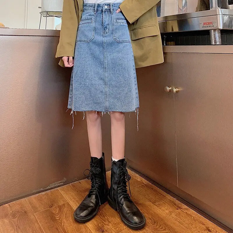 Spring Summer High Waist Denim Skirts Women Casual A-line Zipper Jeans - Blade & Thread