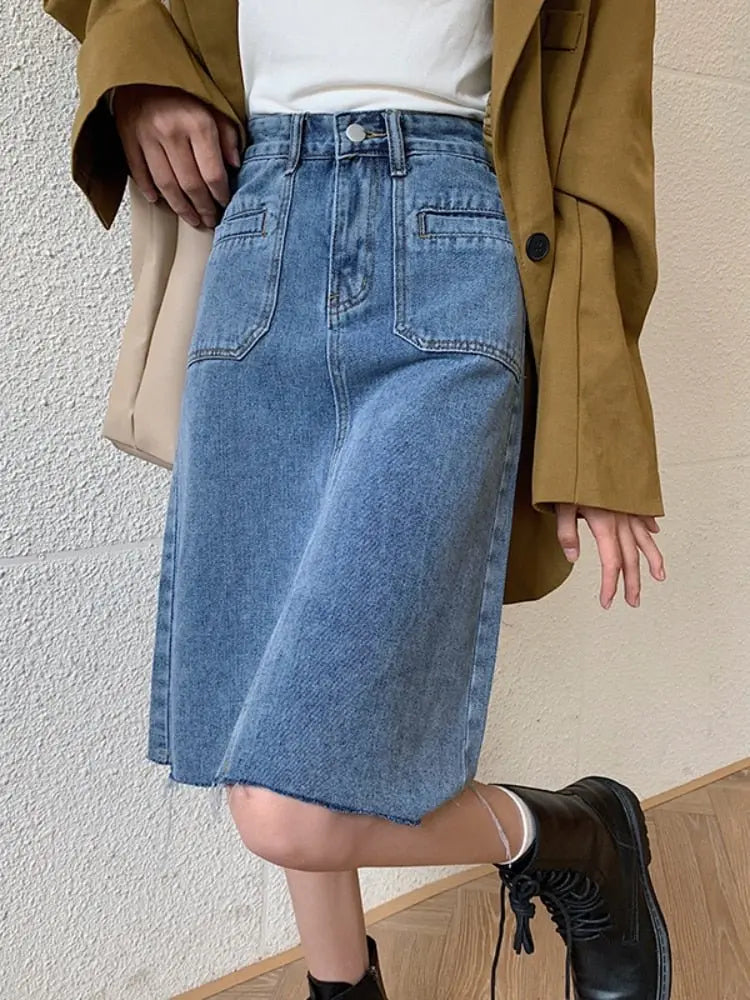 Spring Summer High Waist Denim Skirts Women Casual A-line Zipper Jeans - Blade & Thread