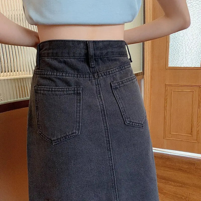 Spring Summer High Waist Denim Skirts Women Casual A-line Zipper Jeans - Blade & Thread