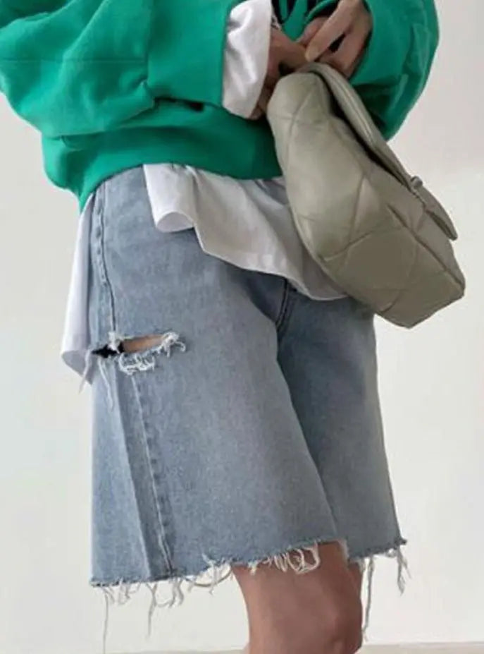 Spring Summer Loose Ripped Holes Ladies Wide Leg Jeans Shorts - Blade & Thread