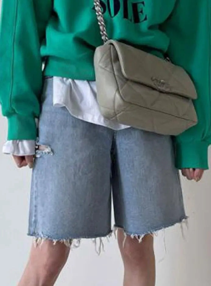 Spring Summer Loose Ripped Holes Ladies Wide Leg Jeans Shorts nowadaysfashion