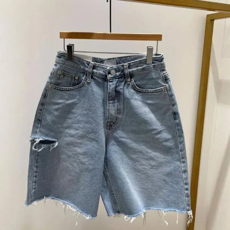 Spring Summer Loose Ripped Holes Ladies Wide Leg Jeans Shorts - Blade & Thread