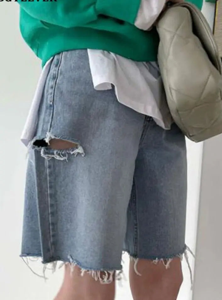Spring Summer Loose Ripped Holes Ladies Wide Leg Jeans Shorts nowadaysfashion