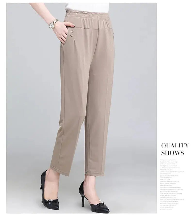Spring Summer Pants Thin Elastic Waist Loose Cotton nowadaysfashion
