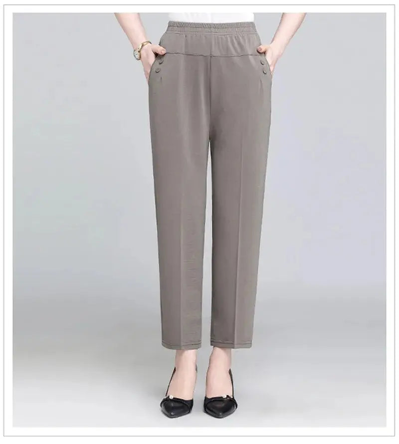 Spring Summer Pants Thin Elastic Waist Loose Cotton - Blade & Thread