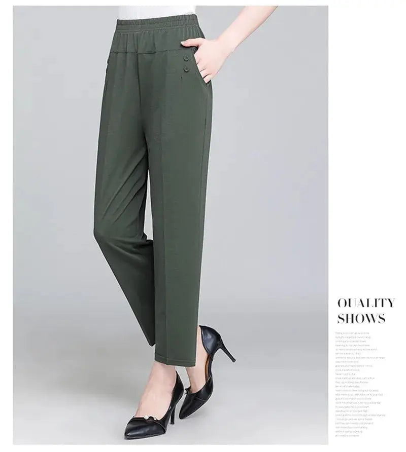 Spring Summer Pants Thin Elastic Waist Loose Cotton nowadaysfashion