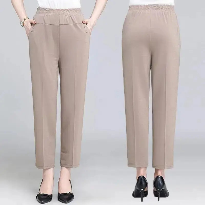 Spring Summer Pants Thin Elastic Waist Loose Cotton - Blade & Thread