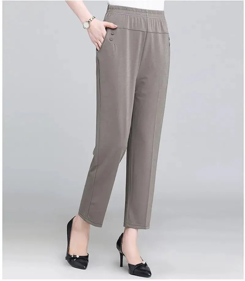Spring Summer Pants Thin Elastic Waist Loose Cotton nowadaysfashion
