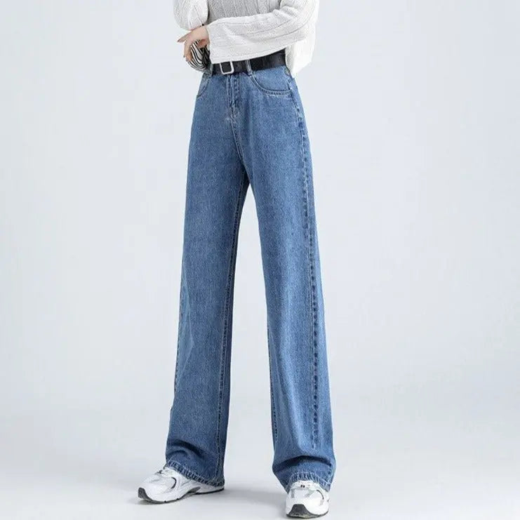 Spring Women Long Jeans Trousers Wide Leg Ladies Floor-Length Pants - Blade & Thread
