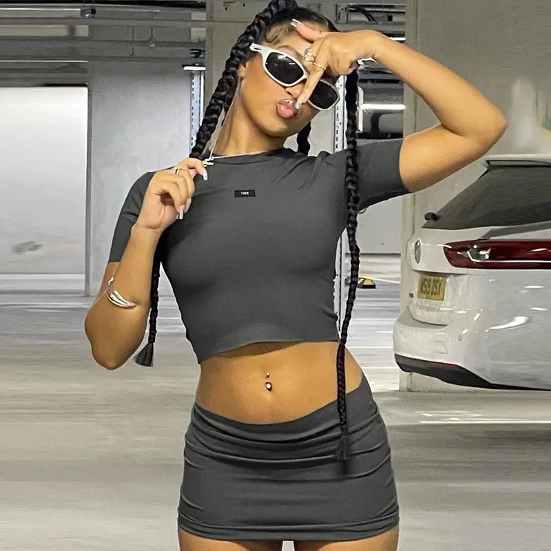 Spring/Summer New Fashion Slim Cropped Top Slim Short Skirt Set nowadaysfashion