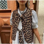 Spring/Summer V-neck Bow Decoration Fashion Leopard Pattern Vest nowadaysfashion