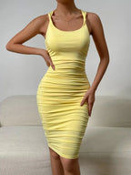 Square Neck Elegant Wrapping Dresses Slip Party Club Pleated Wear nowadaysfashion