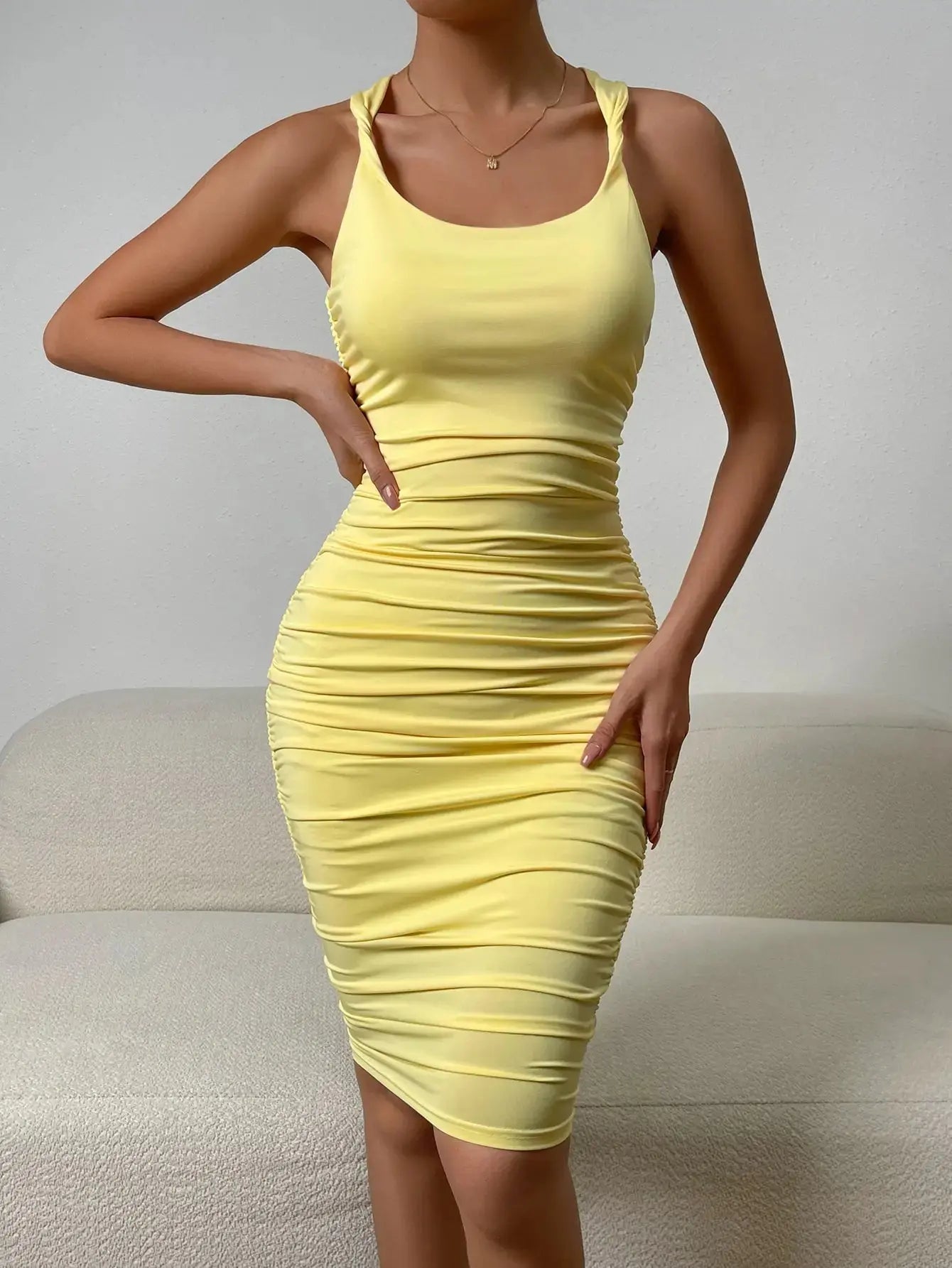 Square Neck Elegant Wrapping Dresses Slip Party Club Pleated Wear - Blade & Thread