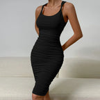 Square Neck Elegant Wrapping Dresses Slip Party Club Pleated Wear nowadaysfashion