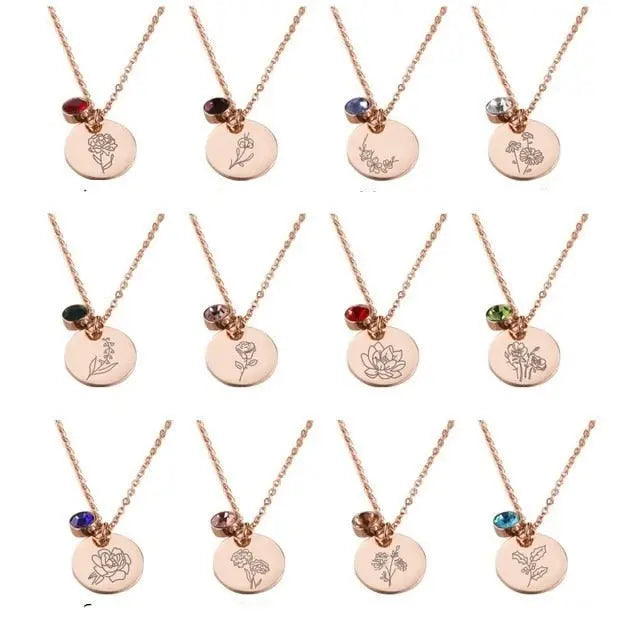 Stainless Steel Birth Flower Necklaces Birthstone Choker Necklace - Blade & Thread