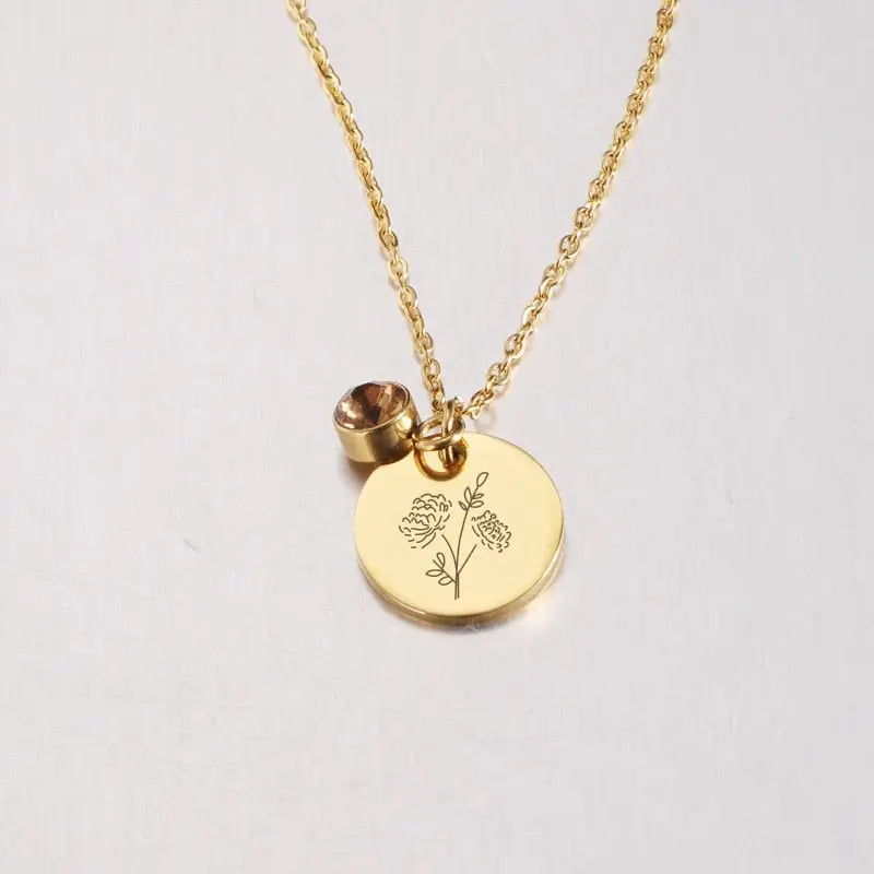 Stainless Steel Birth Flower Necklaces Birthstone Choker Necklace - Blade & Thread