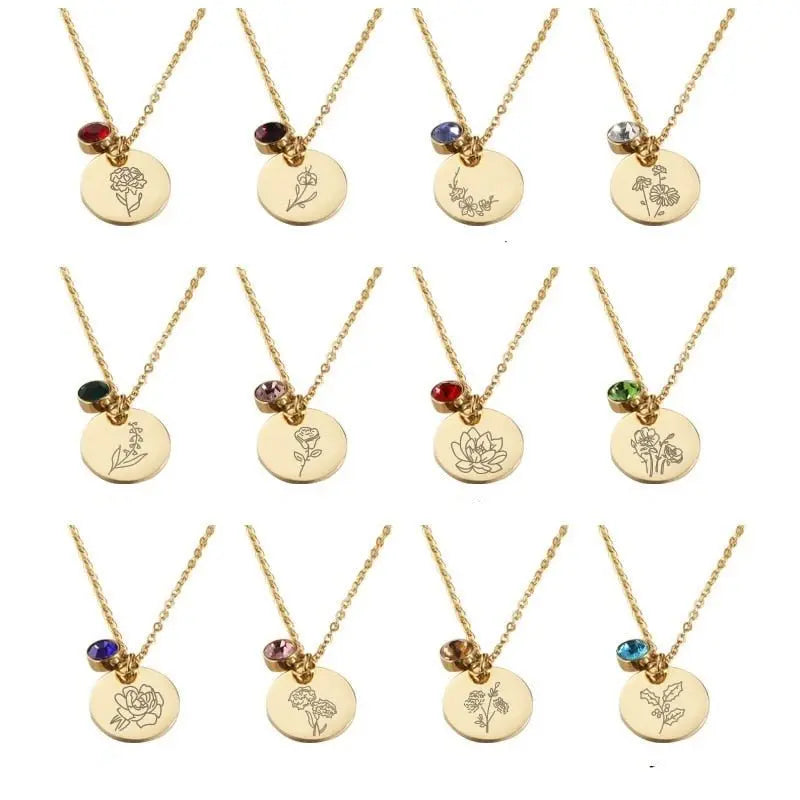 Stainless Steel Birth Flower Necklaces Birthstone Choker Necklace - Blade & Thread