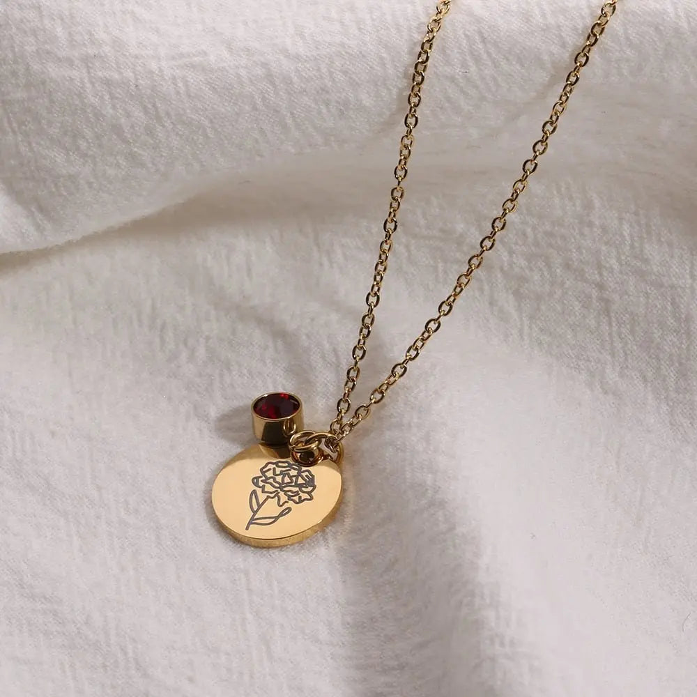 Stainless Steel Birth Flower Necklaces Birthstone Choker Necklace - Blade & Thread