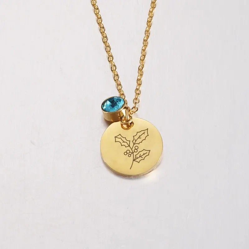 Stainless Steel Birth Flower Necklaces Birthstone Choker Necklace nowadaysfashion