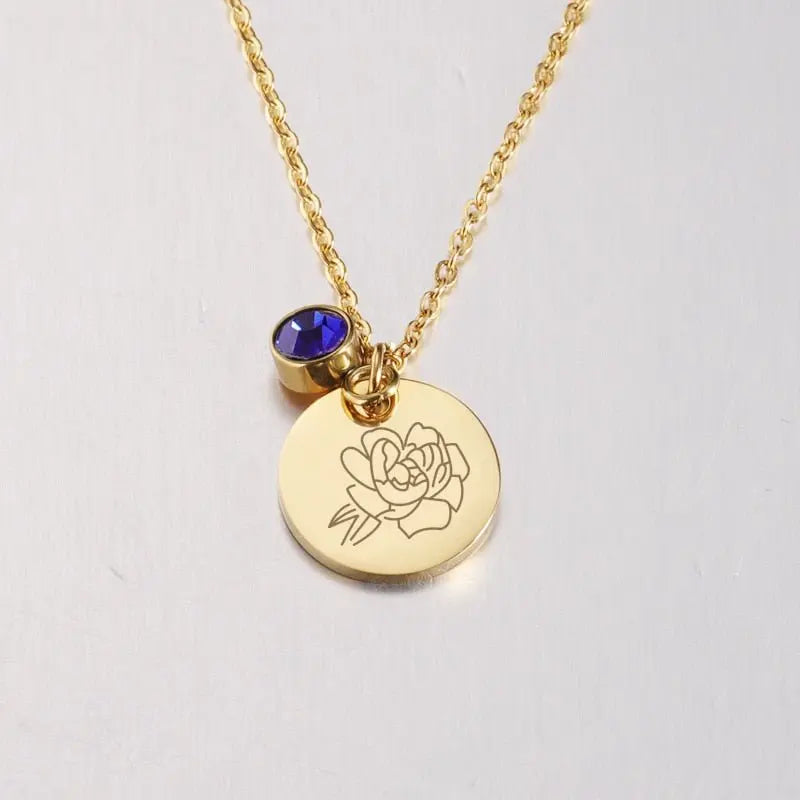 Stainless Steel Birth Flower Necklaces Birthstone Choker Necklace - Blade & Thread