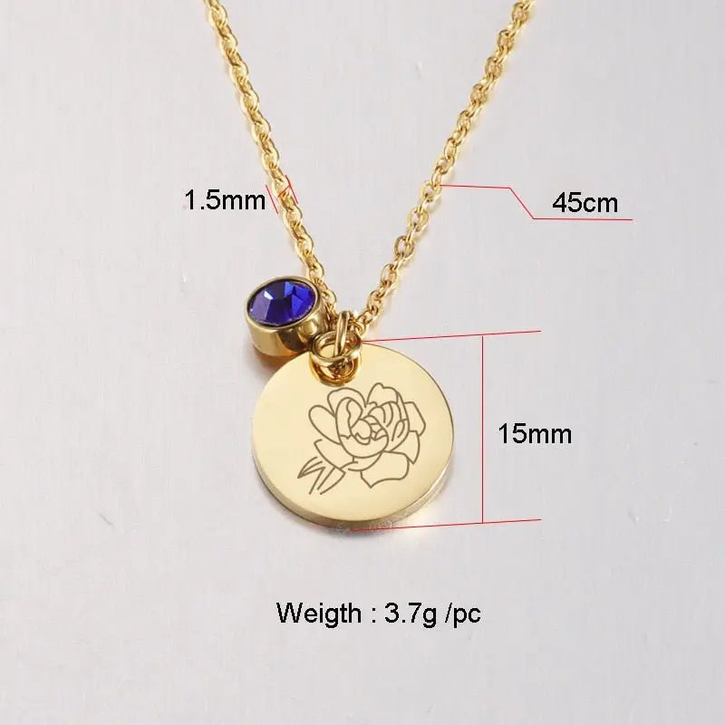 Stainless Steel Birth Flower Necklaces Birthstone Choker Necklace - Blade & Thread