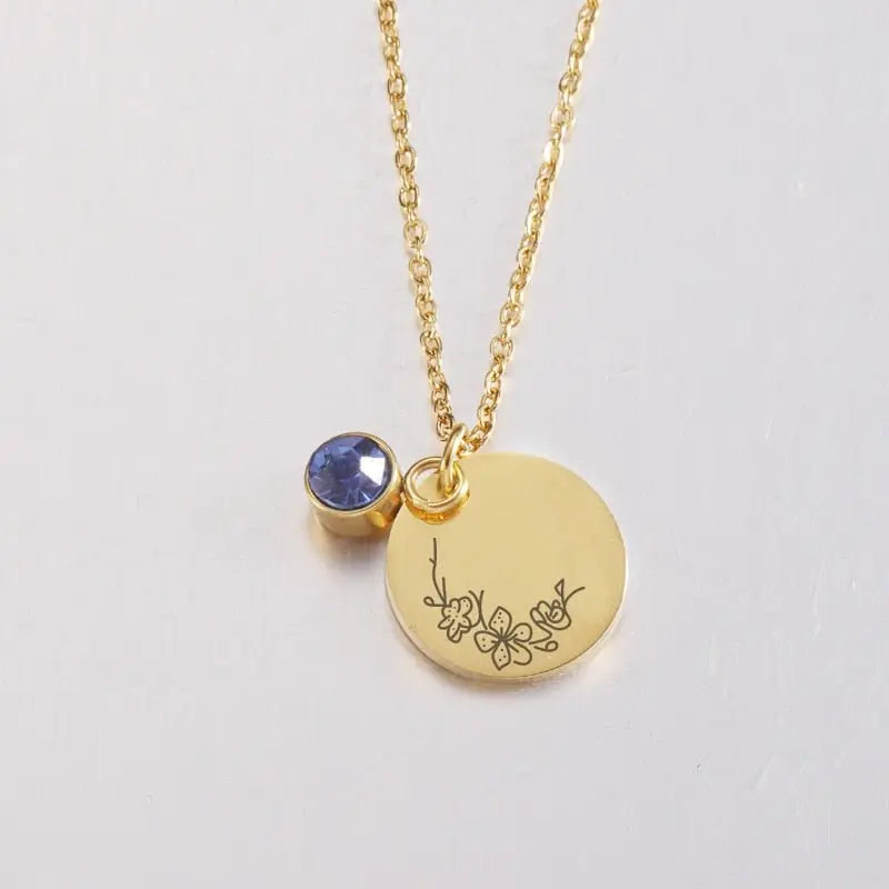 Stainless Steel Birth Flower Necklaces Birthstone Choker Necklace - Blade & Thread