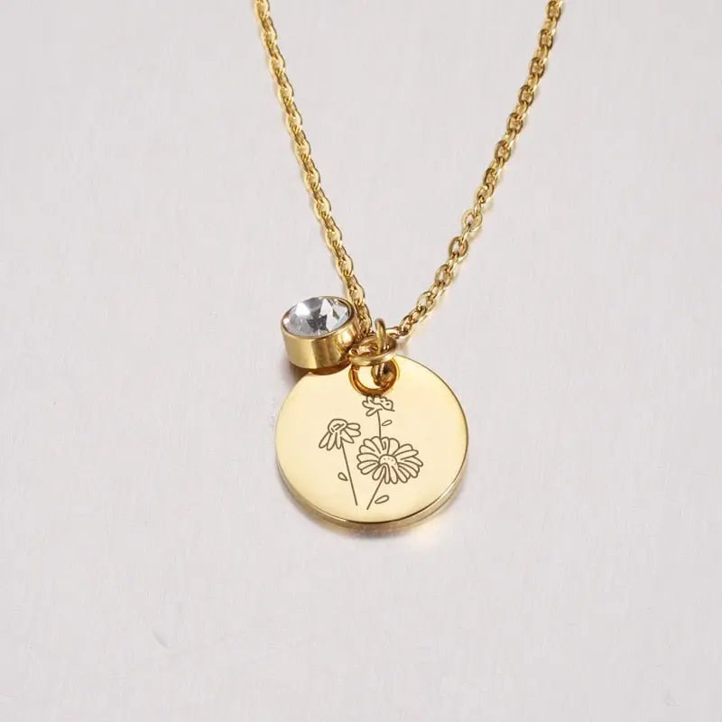 Stainless Steel Birth Flower Necklaces Birthstone Choker Necklace nowadaysfashion