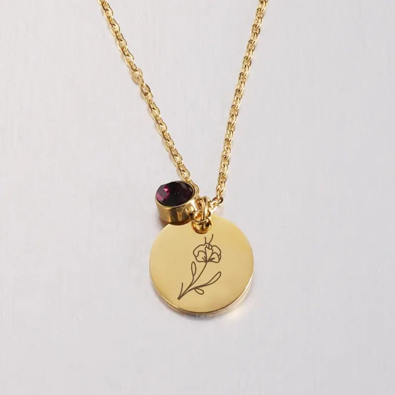 Stainless Steel Birth Flower Necklaces Birthstone Choker Necklace - Blade & Thread