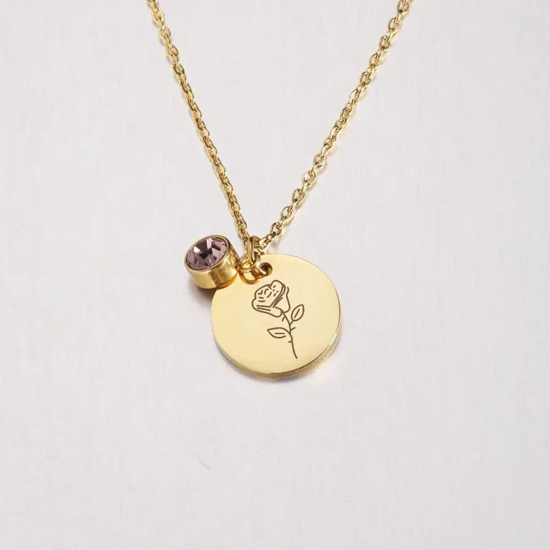 Stainless Steel Birth Flower Necklaces Birthstone Choker Necklace - Blade & Thread