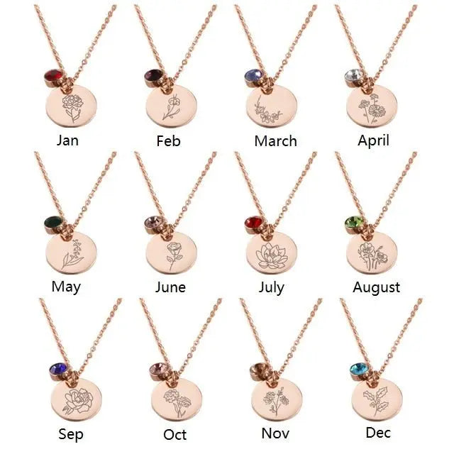 Stainless Steel Birth Flower Necklaces Birthstone Choker Necklace - Blade & Thread
