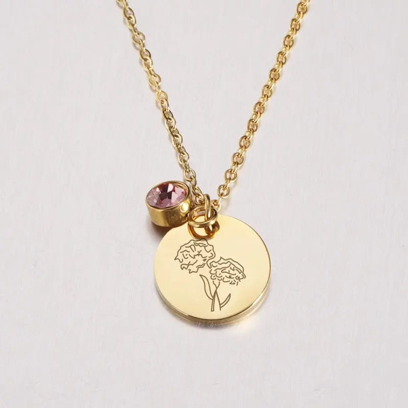 Stainless Steel Birth Flower Necklaces Birthstone Choker Necklace nowadaysfashion