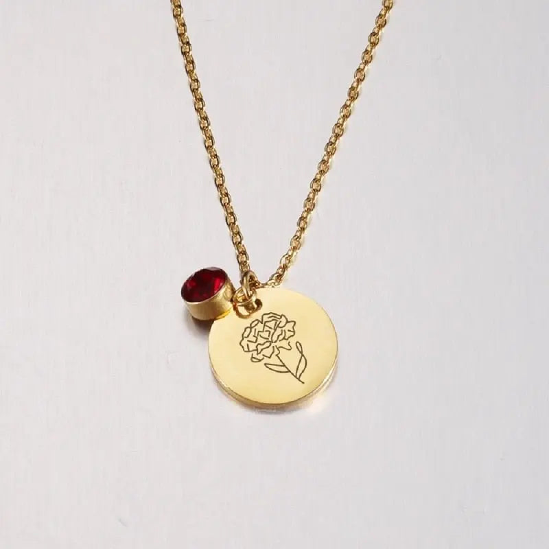 Stainless Steel Birth Flower Necklaces Birthstone Choker Necklace - Blade & Thread