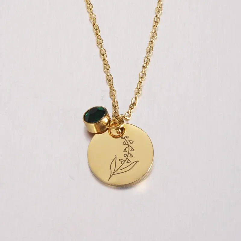 Stainless Steel Birth Flower Necklaces Birthstone Choker Necklace - Blade & Thread