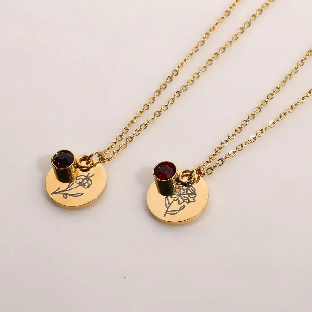Stainless Steel Birth Flower Necklaces Birthstone Choker Necklace nowadaysfashion