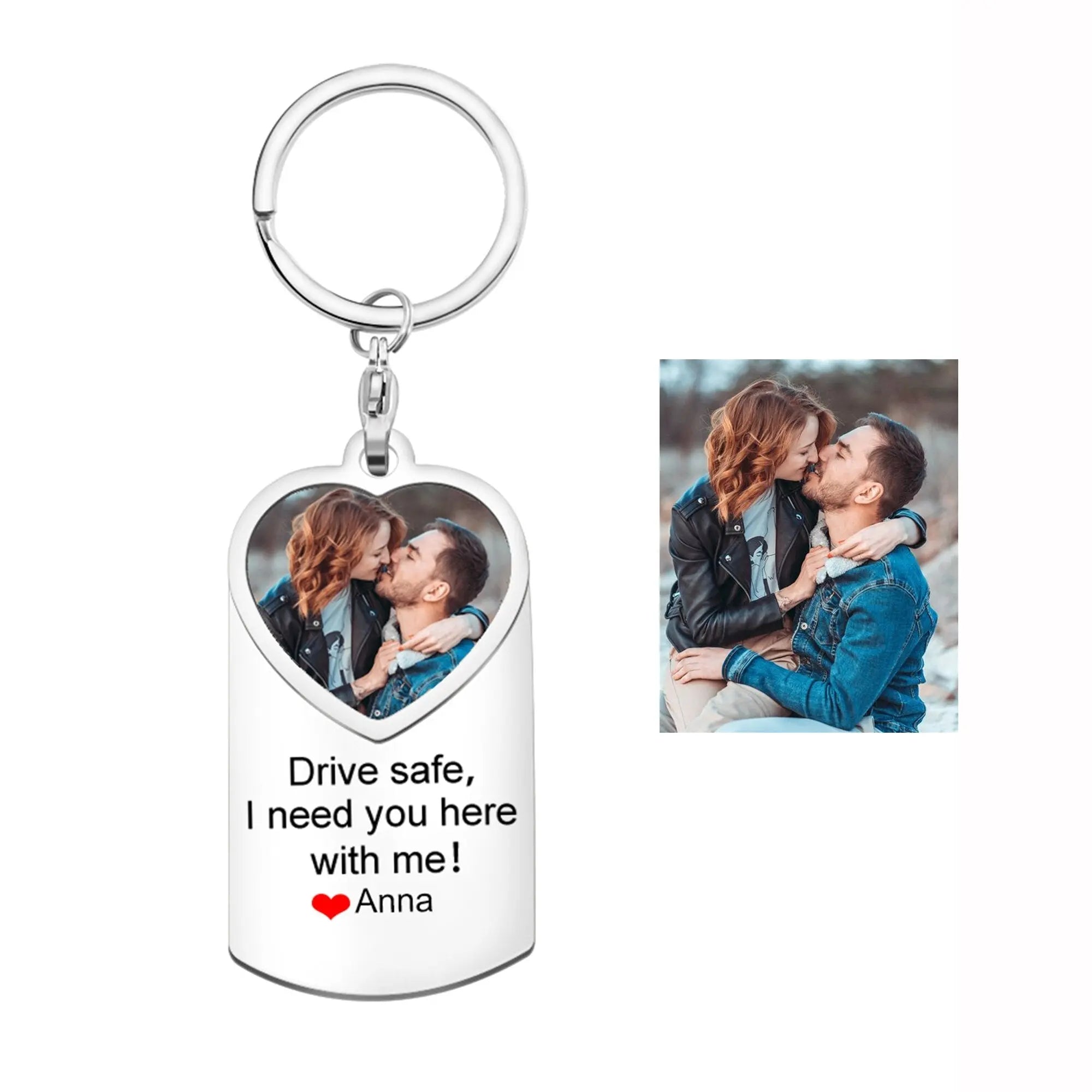 Stainless Steel Car Keyring Personalised Photo With Text Memory Gifts nowadaysfashion