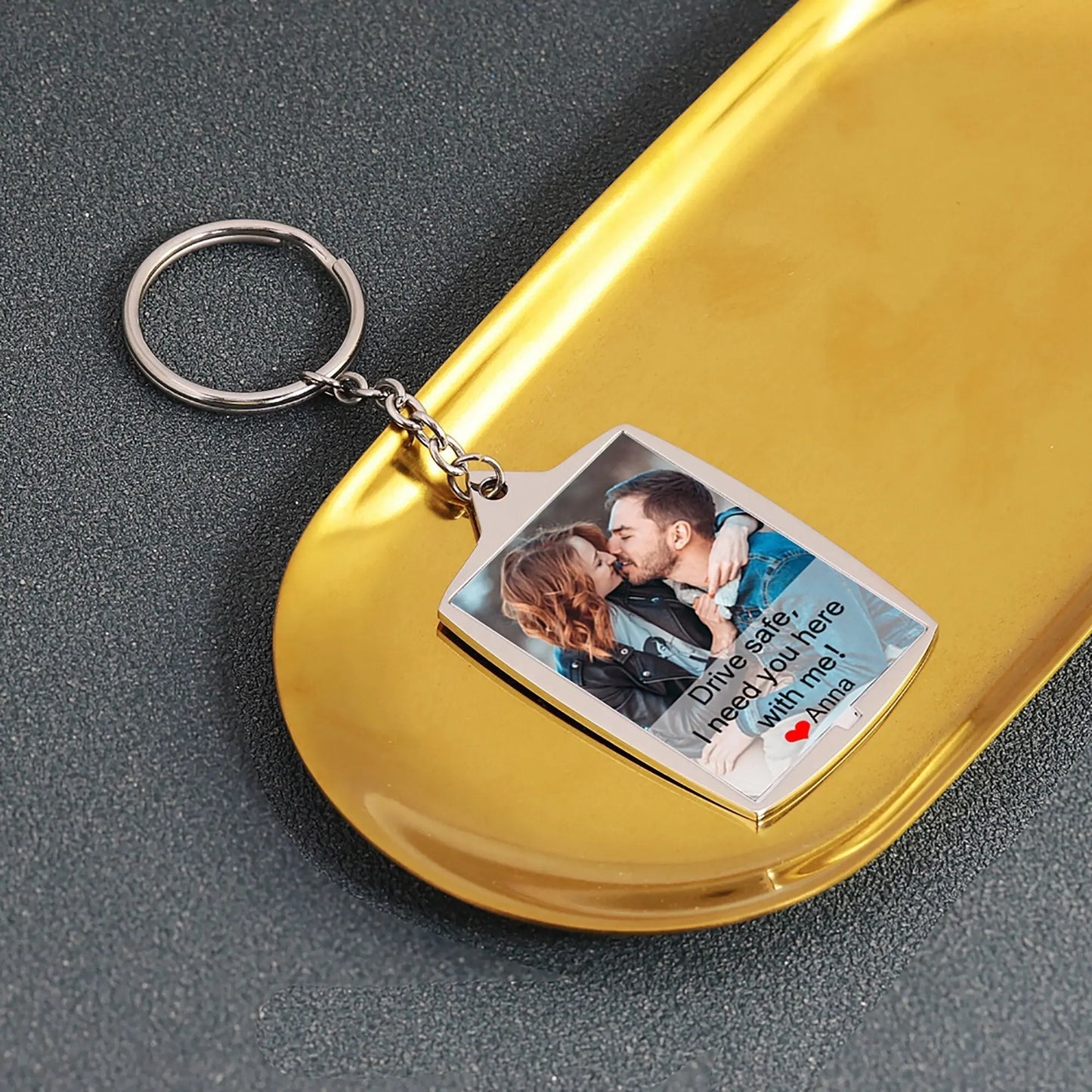 Stainless Steel Car Keyring Personalised Photo With Text Memory Gifts - Blade & Thread