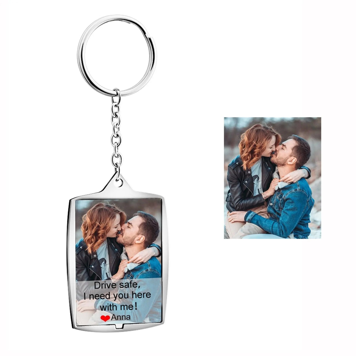 Stainless Steel Car Keyring Personalised Photo With Text Memory Gifts - Blade & Thread