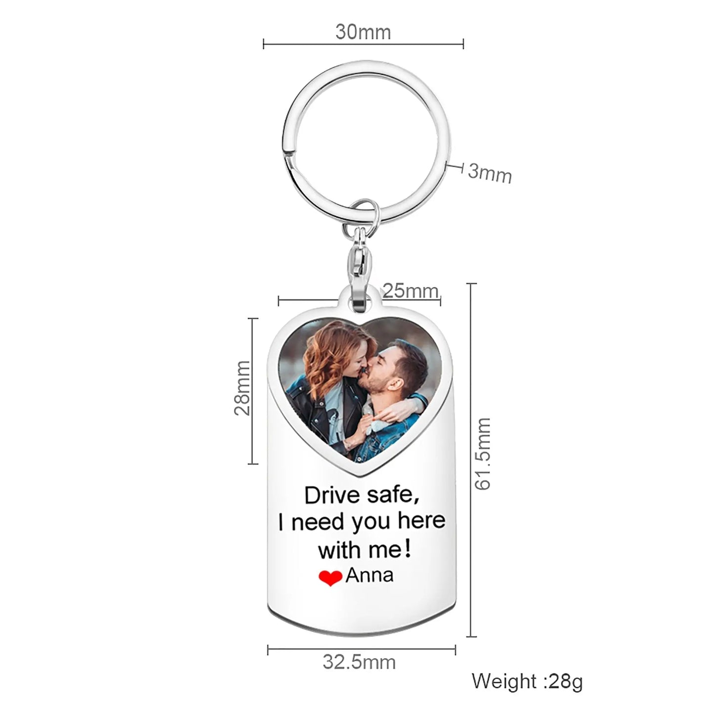 Stainless Steel Car Keyring Personalised Photo With Text Memory Gifts - Blade & Thread
