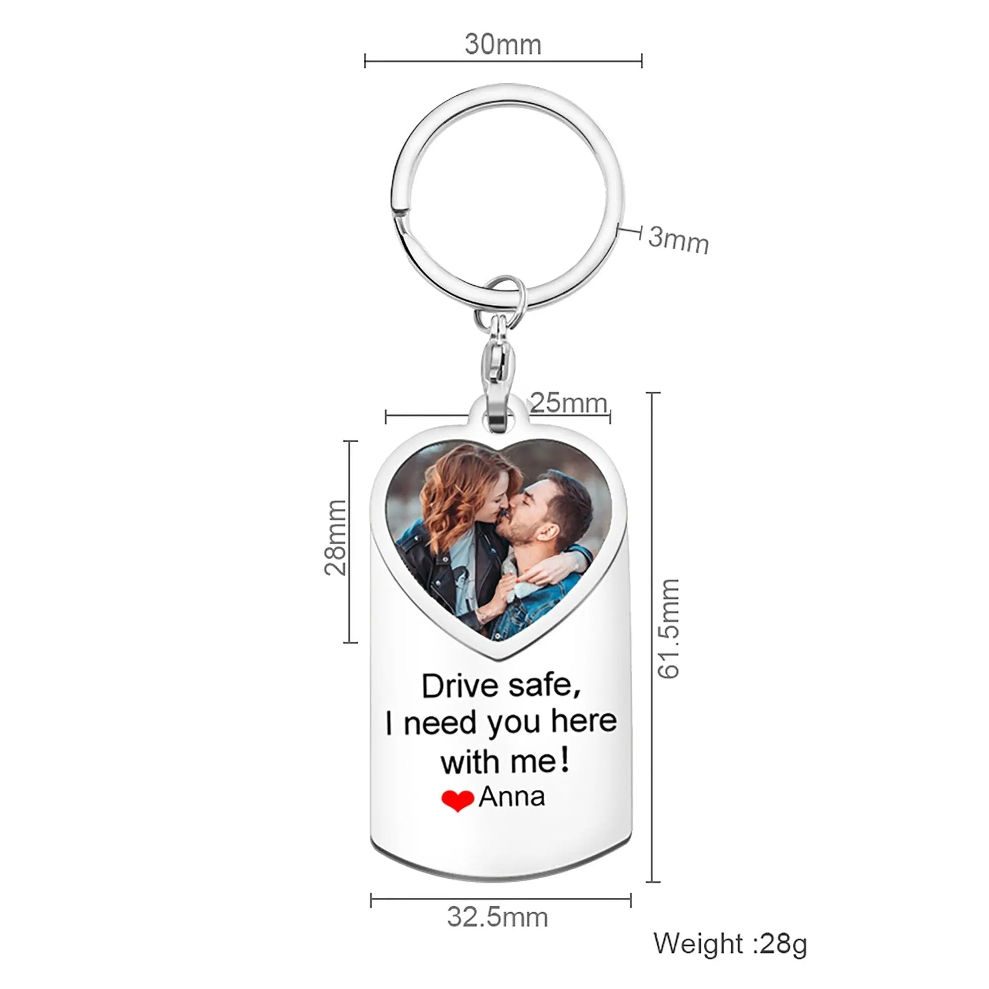 Stainless Steel Car Keyring Personalised Photo With Text Memory Gifts - Blade & Thread
