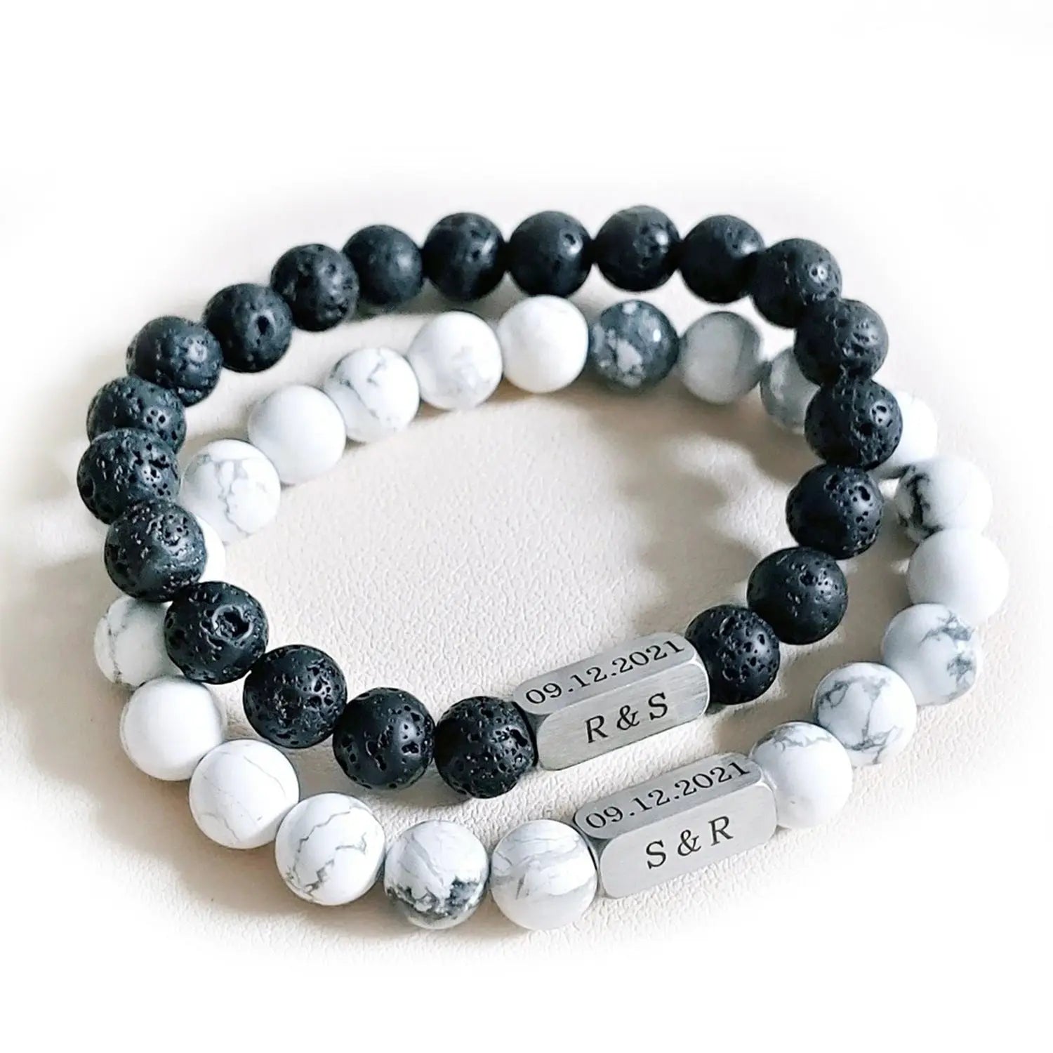 Stainless steel engraved beaded bracelet - Blade & Thread